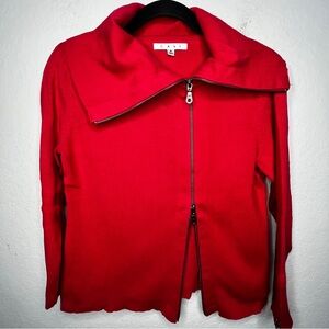 Cabi Women's Medium Long Sleeve Red Asymmetrical Zip Sleeve Collar Sweater